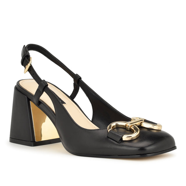 Nine West Cast Leather Block Heel Slingback Pumps