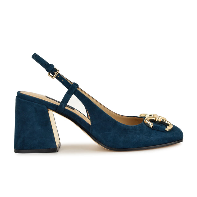 nine west Cast Leather Block Heel Slingback Pumps