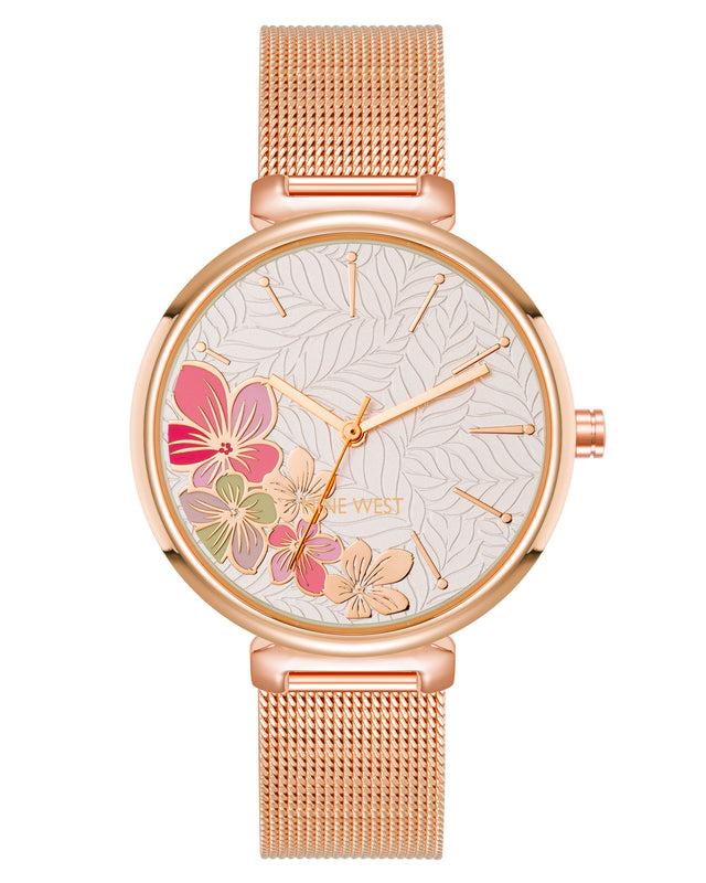 nine west Floral Dial Mesh Bracelet Watch