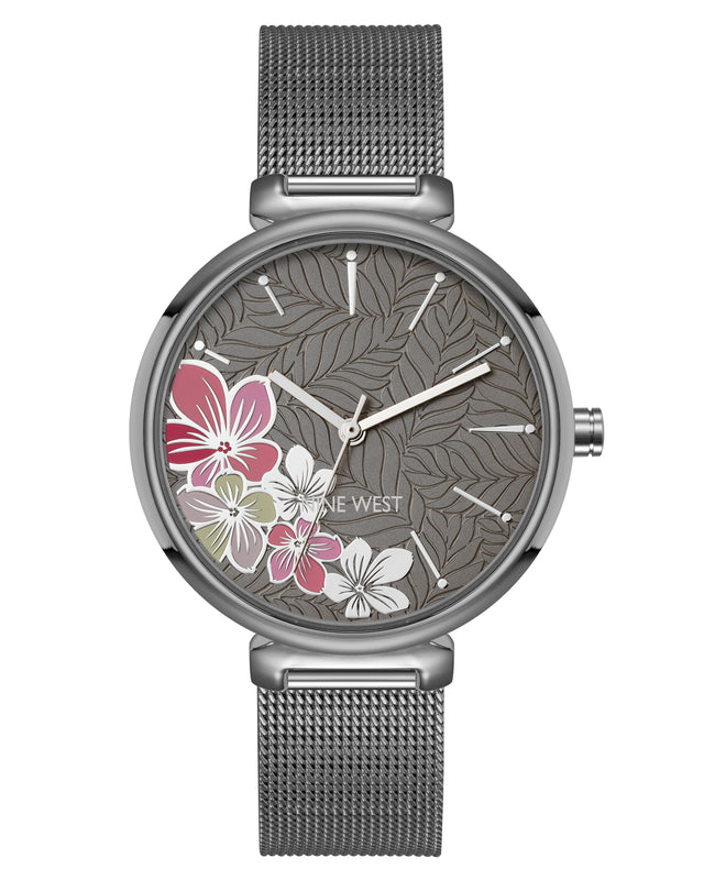 nine west Floral Dial Mesh Bracelet Watch
