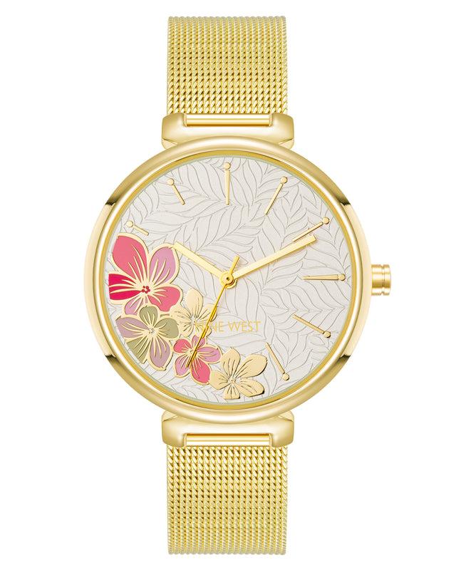 nine west Floral Dial Mesh Bracelet Watch