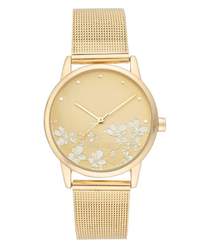nine west Floral Dial Mesh Bracelet Watch