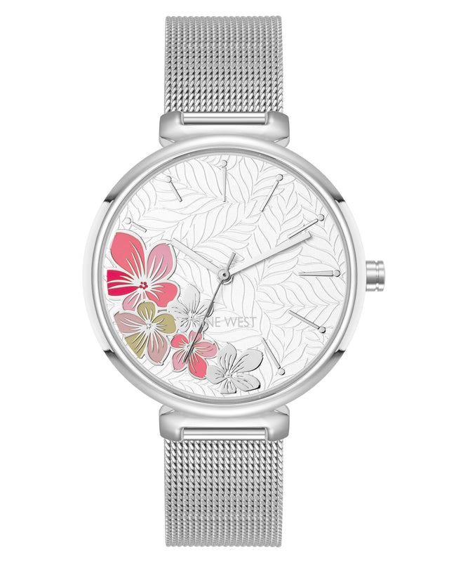 nine west Floral Dial Mesh Bracelet Watch