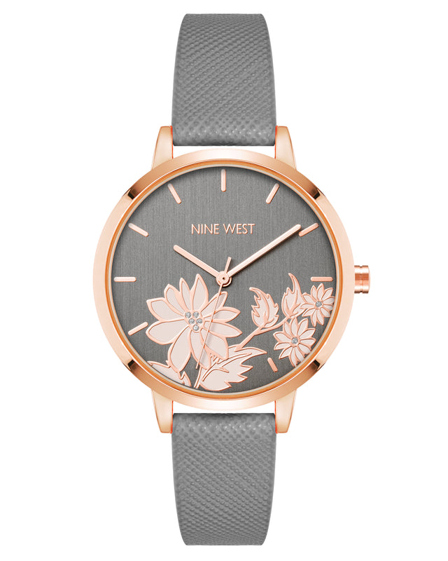 nine west Floral Dial Saffiano Strap Watch