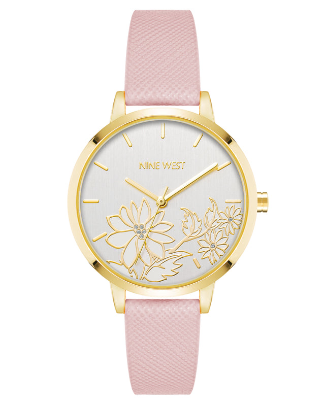Nine West Floral Dial Saffiano Strap Watch