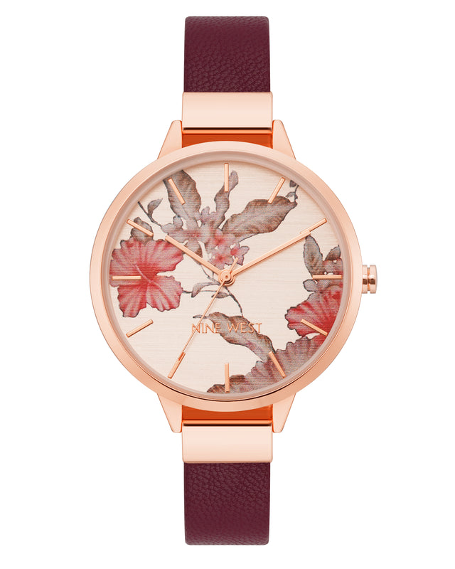 Nine West Floral Dial Strap Watch